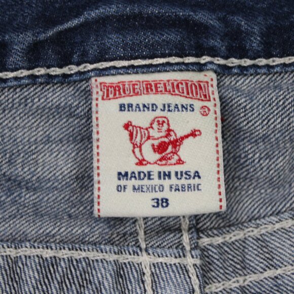 True Religion Boot cut Jeans Mens 38 Blue Bootcut Thick Stitch Denim 28" inseam - Picture 13 of 15